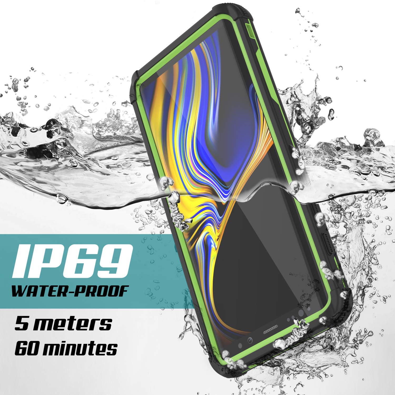 Capa à prova de água Punkcase Galaxy Note 9 [Série Navy Seal Extreme] Capa protetora de armadura com protetor de tela embutido [Verde Claro]