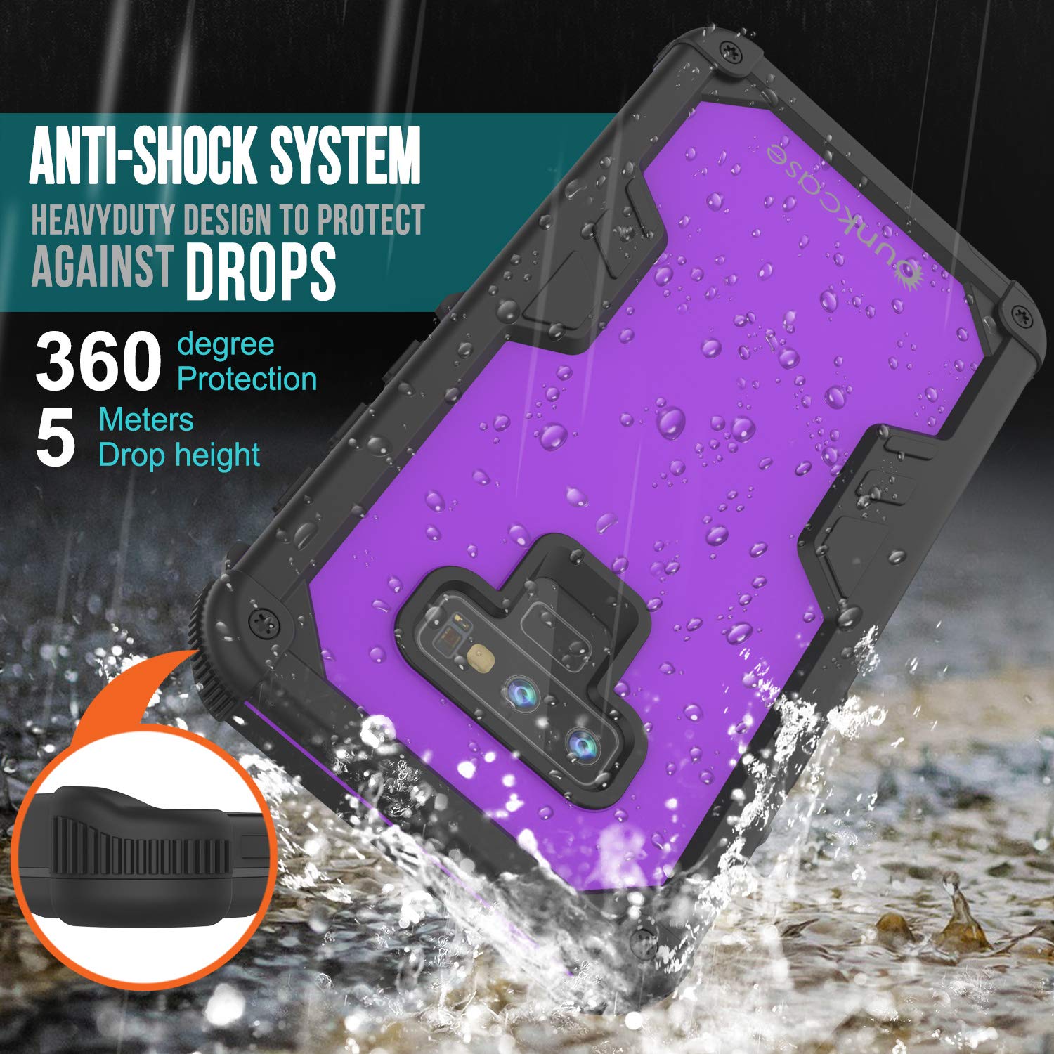 Capa à prova d'água Punkcase Galaxy Note 9 [Série Navy Seal Extreme] Proteção Armor c/ Protetor de Tela Embutido [Roxo]