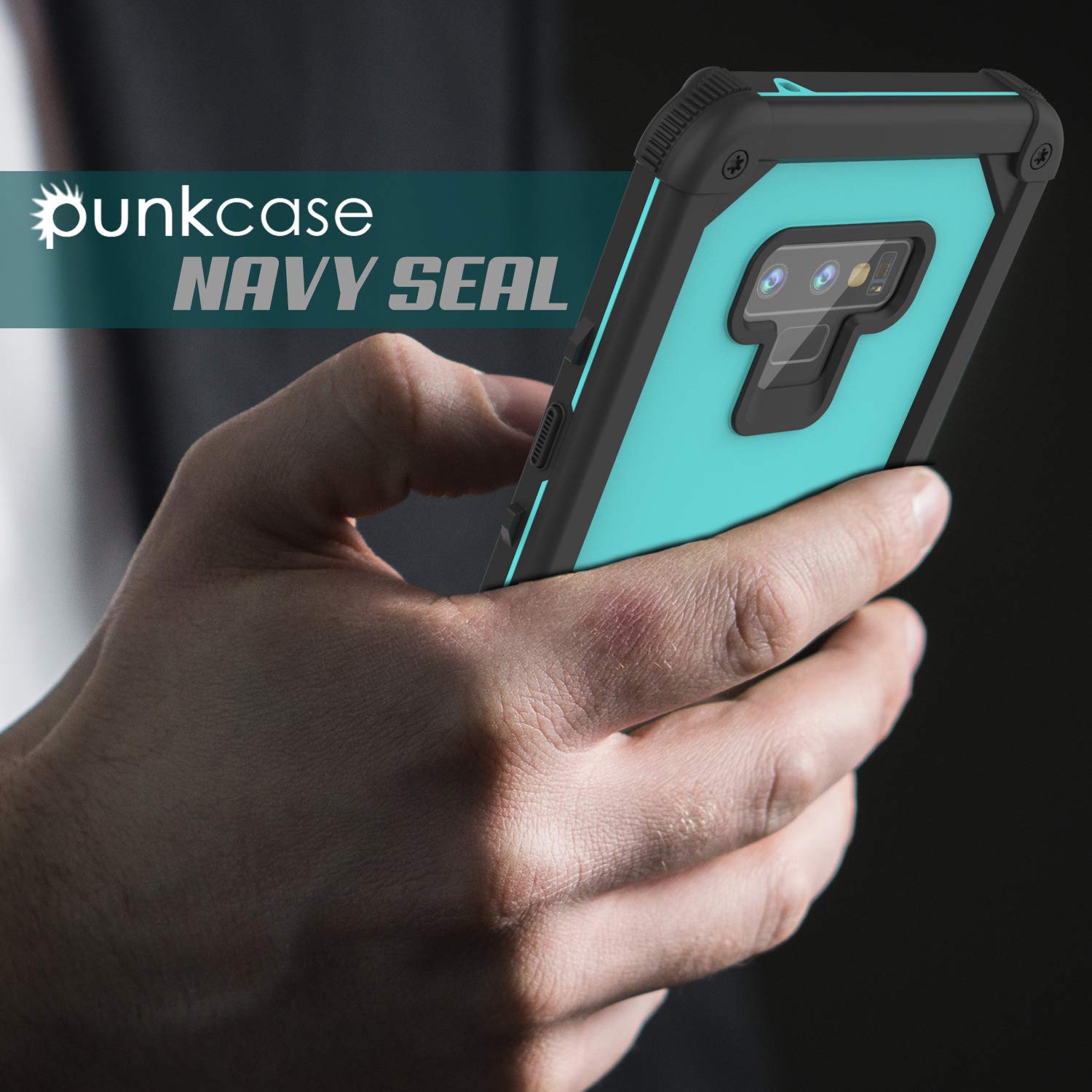 Capa à prova d'água Punkcase Galaxy Note 9 [Série Navy Seal Extreme] Cobertura de armadura com protetor de tela embutido [Azul-petróleo]