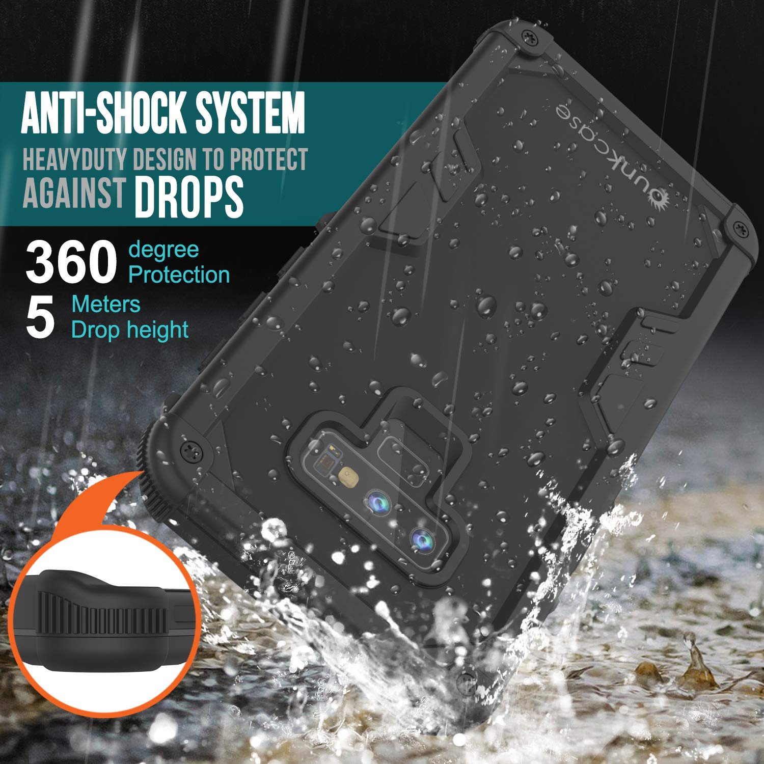 Capa à prova d'água Punkcase Galaxy Note 9 [Série Navy Seal Extreme] Cobertura de armadura com protetor de tela embutido [Preto]
