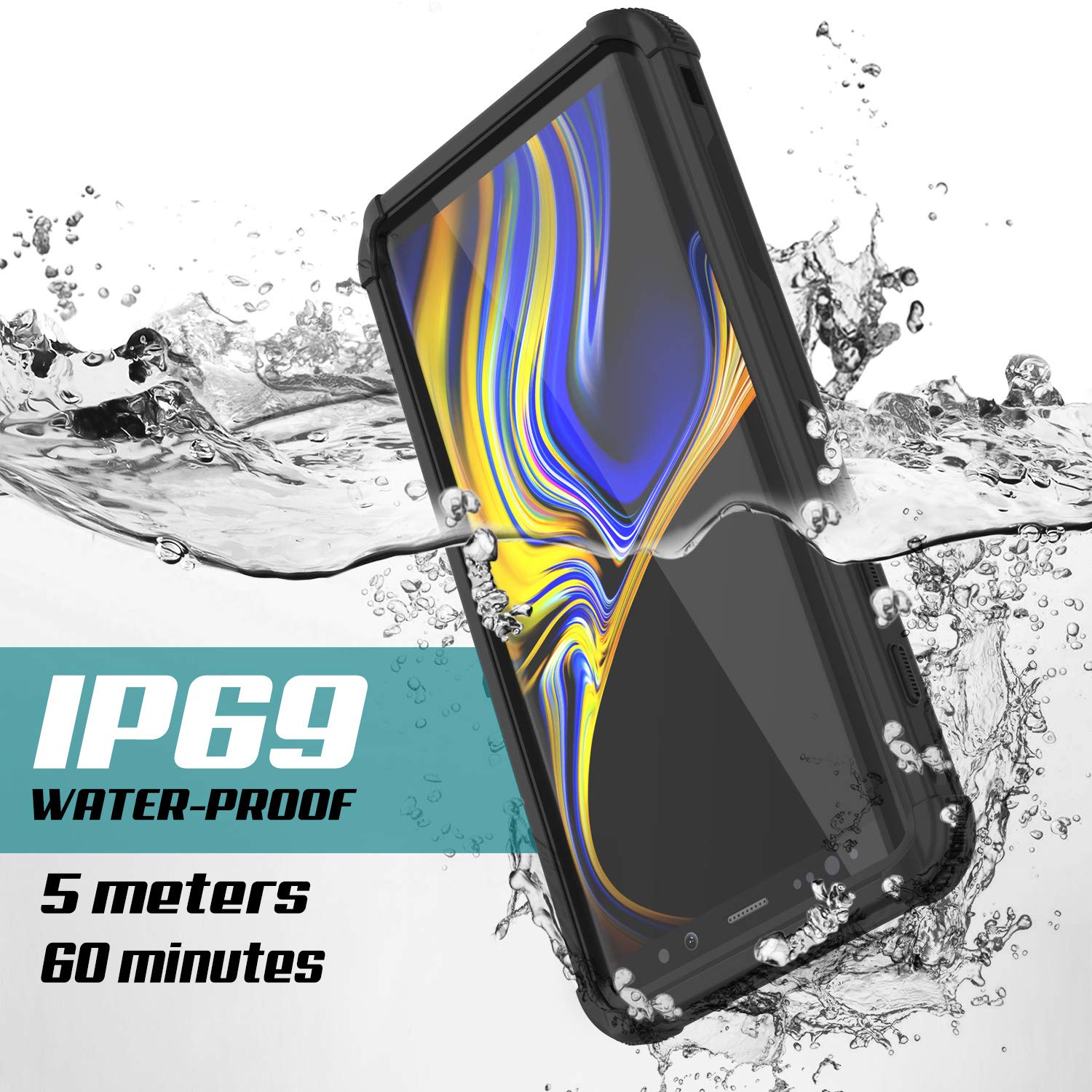 Capa à prova d'água Punkcase Galaxy Note 9 [Série Navy Seal Extreme] Cobertura de armadura com protetor de tela embutido [Preto]