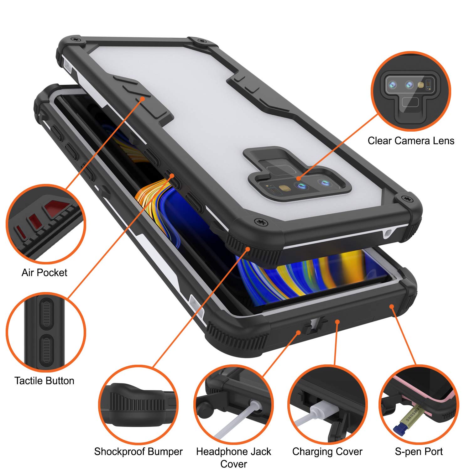 Capa impermeável Punkcase Galaxy Note 9 [Série Extrema Navy Seal] Cobertura de Armadura com Protetor de Tela Incorporado [Branco]