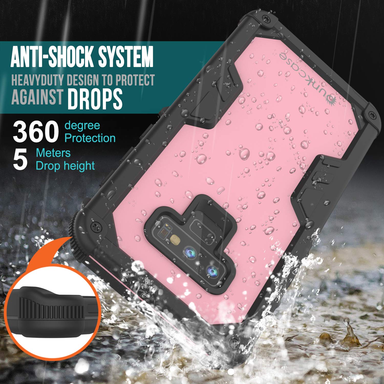 Capa à prova d'água Punkcase Galaxy Note 9 [Série Extrema Navy Seal] Cobertura de Armadura com Protetor de Tela Incorporado [Rosa]