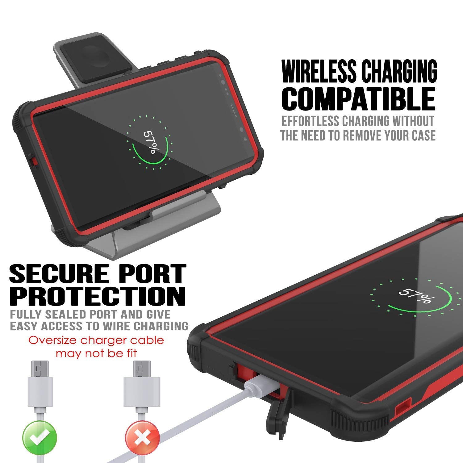 Punkcase Capa à Prova d'Água Galaxy Note 9 [Série Extreme Navy Seal] Capa de Armadura com Protetor de Tela Embutido [Vermelho]