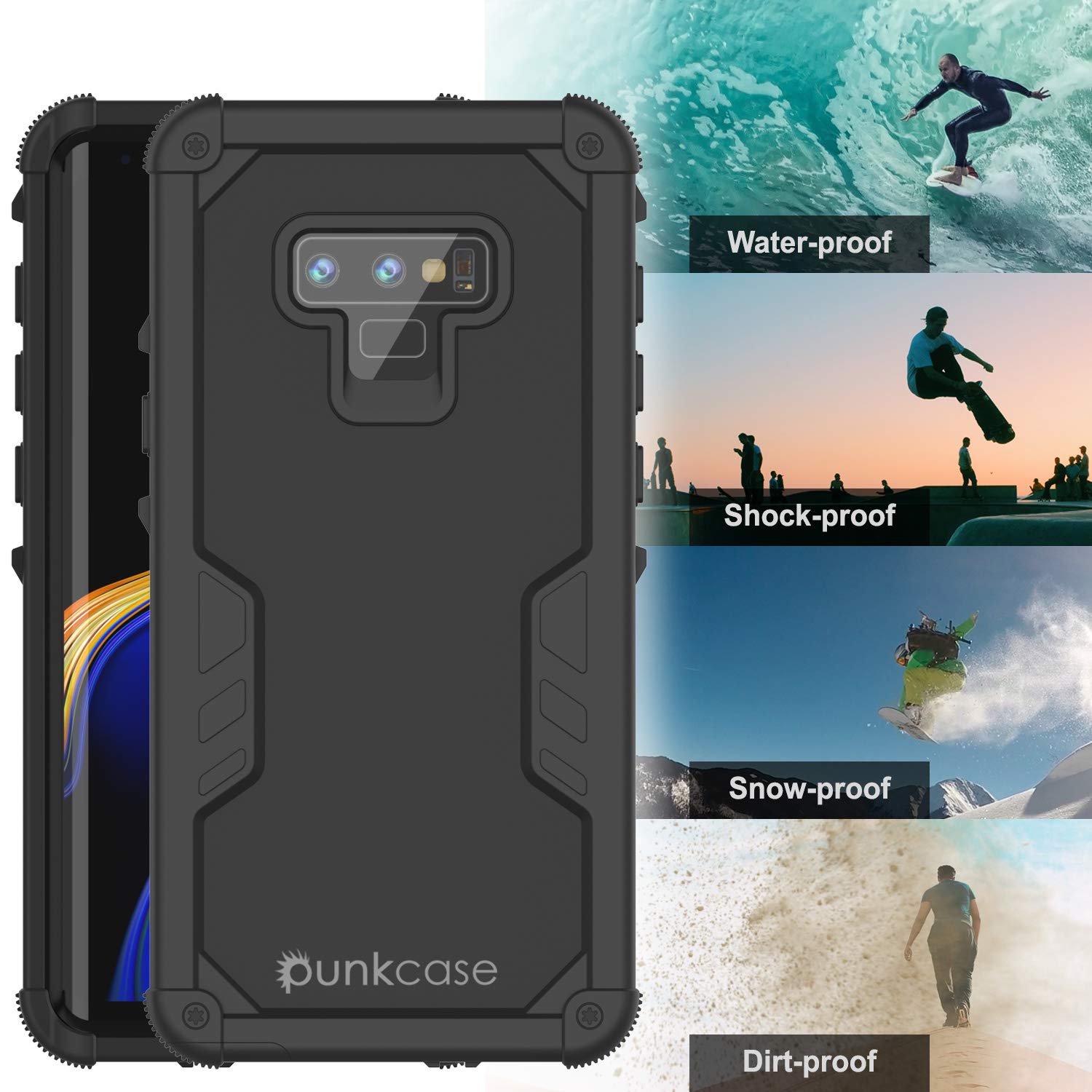 Capa à prova d'água Punkcase Galaxy Note 9 [Série Navy Seal Extreme] Cobertura de armadura com protetor de tela embutido [Preto]