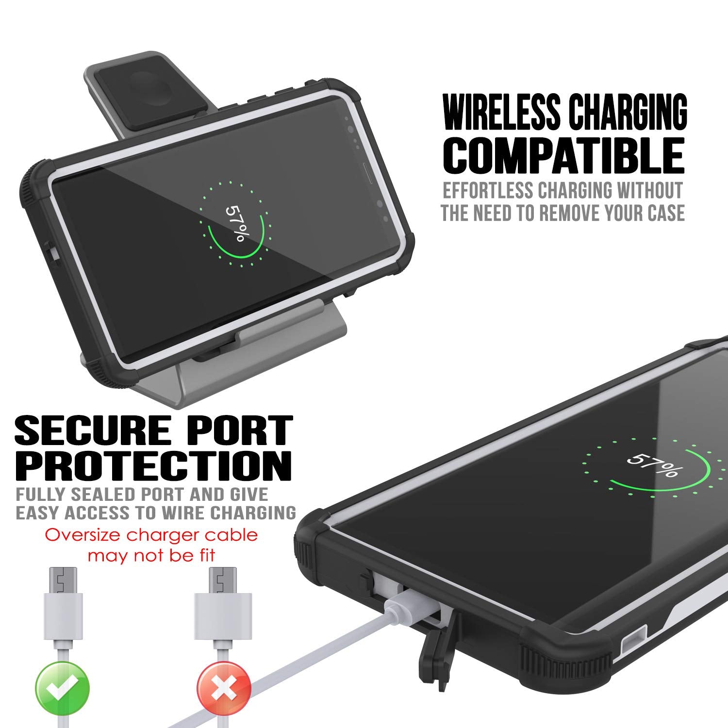 Capa impermeável Punkcase Galaxy Note 9 [Série Extrema Navy Seal] Cobertura de Armadura com Protetor de Tela Incorporado [Branco]