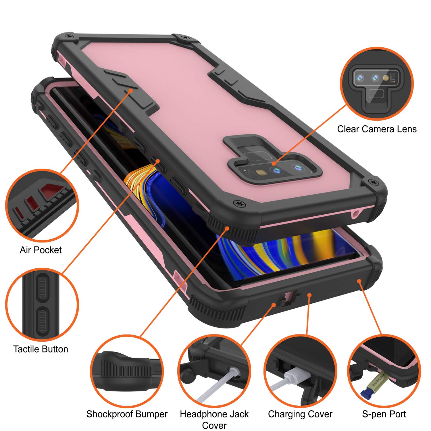 Capa à prova d'água Punkcase Galaxy Note 9 [Série Extrema Navy Seal] Cobertura de Armadura com Protetor de Tela Incorporado [Rosa]
