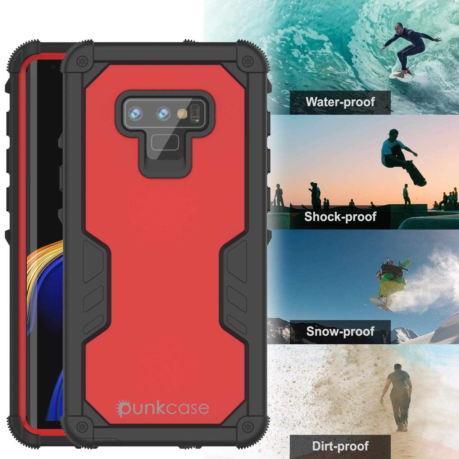 Punkcase Capa à Prova d'Água Galaxy Note 9 [Série Extreme Navy Seal] Capa de Armadura com Protetor de Tela Embutido [Vermelho]