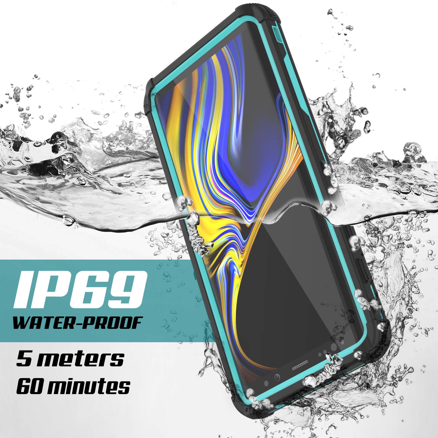 Capa à prova d'água Punkcase Galaxy Note 9 [Série Navy Seal Extreme] Cobertura de armadura com protetor de tela embutido [Azul-petróleo]