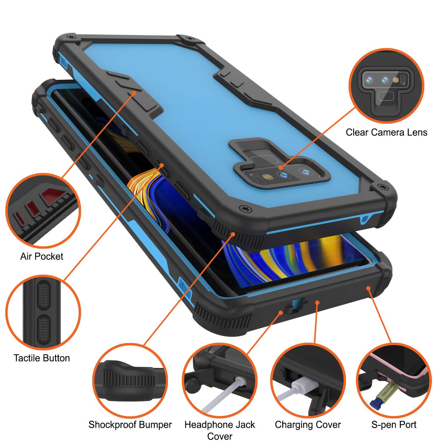 Capa à Prova d'Água Punkcase Galaxy Note 9 [Série Extrema Marinha] Cobertura de Armadura com Protetor de Tela Integrado [Azul Claro]