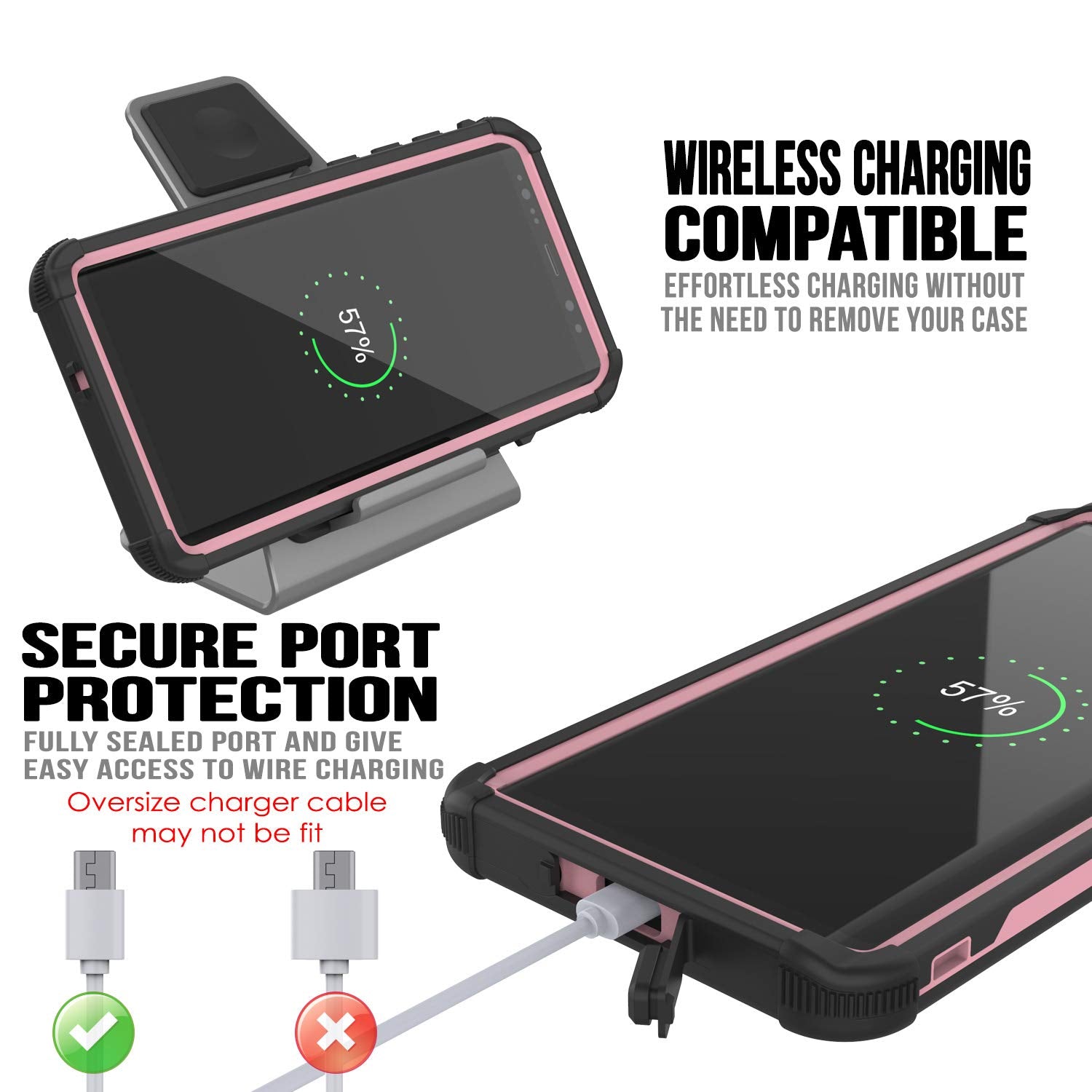 Capa à prova d'água Punkcase Galaxy Note 9 [Série Extrema Navy Seal] Cobertura de Armadura com Protetor de Tela Incorporado [Rosa]