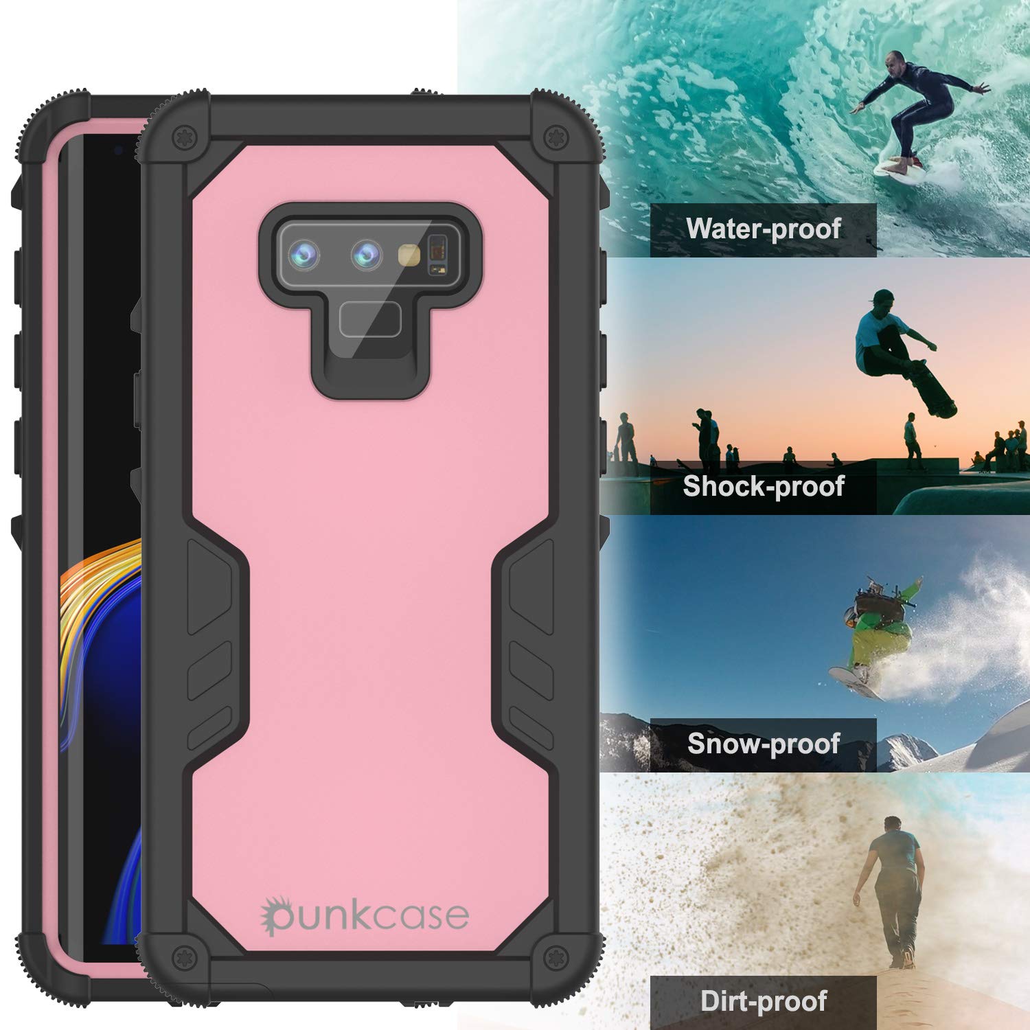 Capa à prova d'água Punkcase Galaxy Note 9 [Série Extrema Navy Seal] Cobertura de Armadura com Protetor de Tela Incorporado [Rosa]