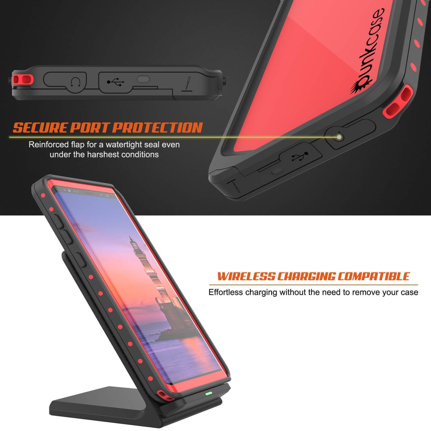 Galaxy Note 9 Waterproof Case PunkCase StudStar Red Thin 6.6ft Underwater Shock/Snow Proof (Color in image: pink)