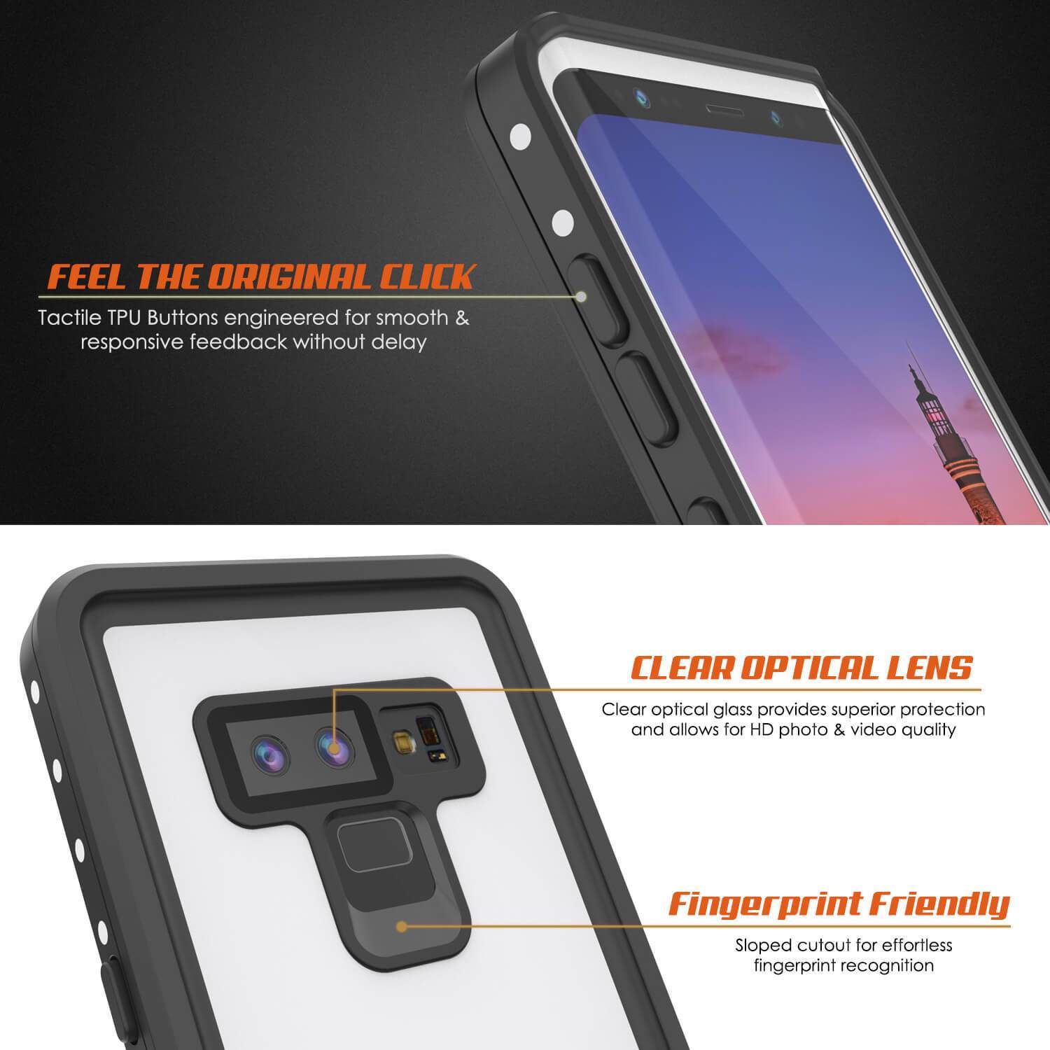 Galaxy Note 9 Waterproof Case, PunkСase StudStar White Thin 6.6ft Underwater Shock/Snow Proof (Color in image: black)