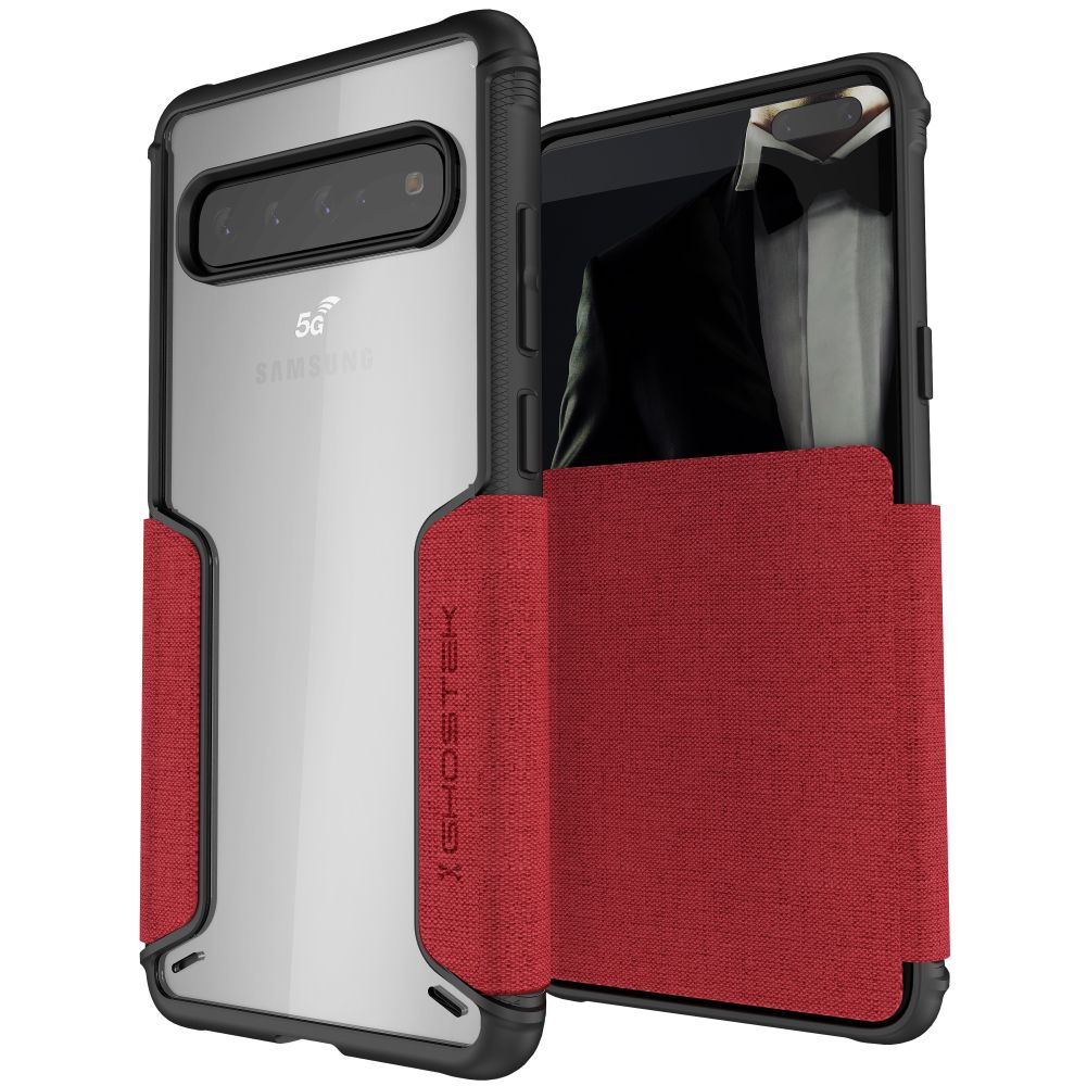 EXEC 3 para Galaxy S10 5G Capa de Carteira Flip em Couro [Vermelho]