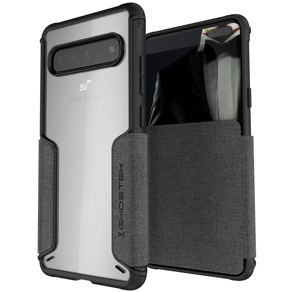 EXEC 3 para Galaxy S10 5G Capa de Carteira de Couro Flip [Cinza]
