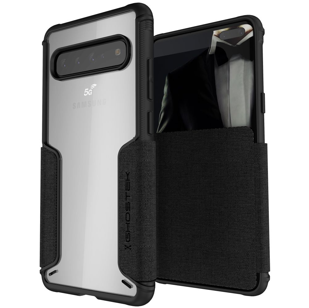 EXEC 3 para Galaxy S10 5G Estojo de Couro Flip Wallet [Preto]
