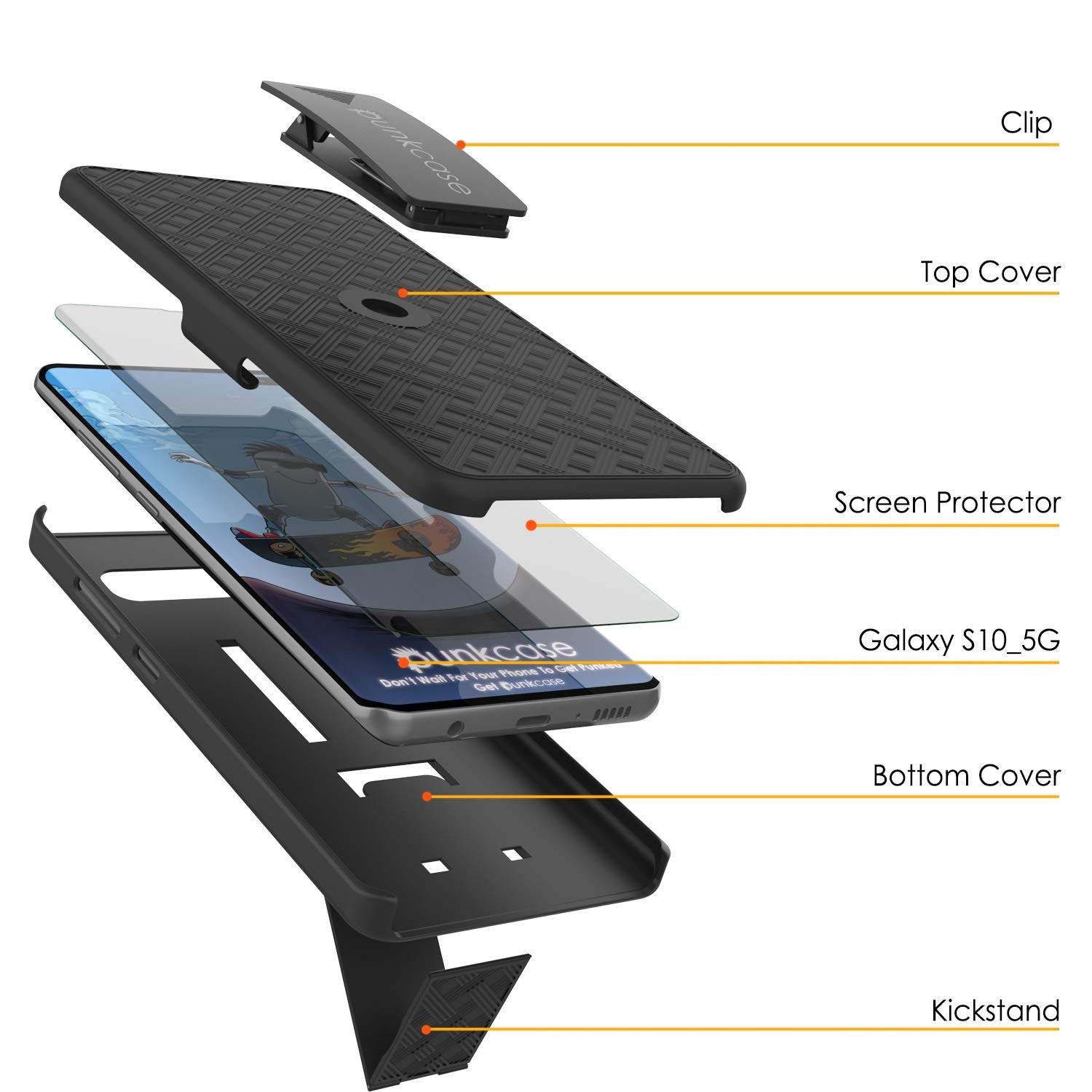 Capa Punkcase Galaxy S10 5G com Protetor de Tela, Clip de Cinto [Preto]