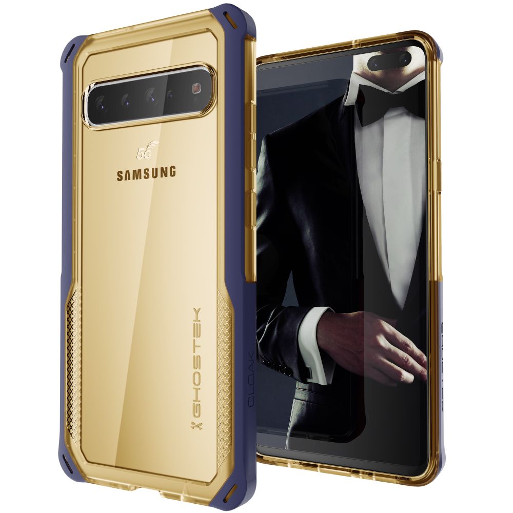 CLOAK 4 para Galaxy S10 5G Capa híbrida à prova de choque [Azul-Dourado]