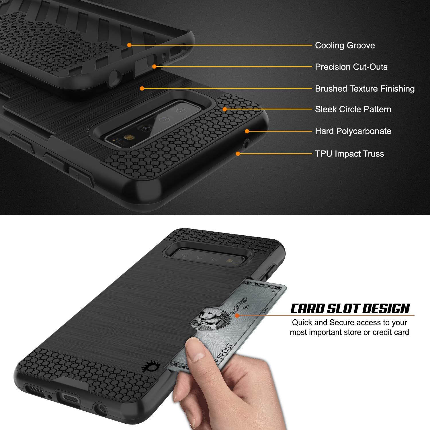Capa Galaxy S10, PUNKcase [Série SLOT] [Ajuste Slim] Capa de Armadura de Dupla Camada com Sistema Anti-choque Integrado, Slot para Cartão de Crédito [Preto]