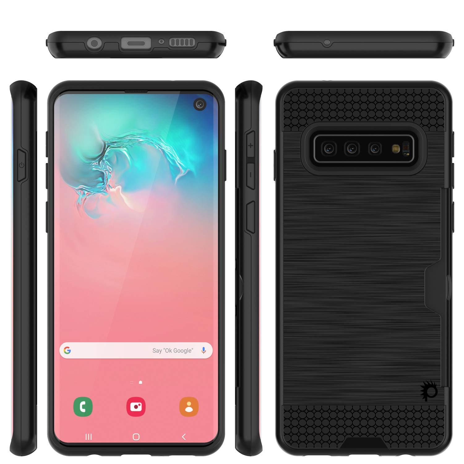 Capa Galaxy S10, PUNKcase [Série SLOT] [Ajuste Slim] Capa de Armadura de Dupla Camada com Sistema Anti-choque Integrado, Slot para Cartão de Crédito [Preto]