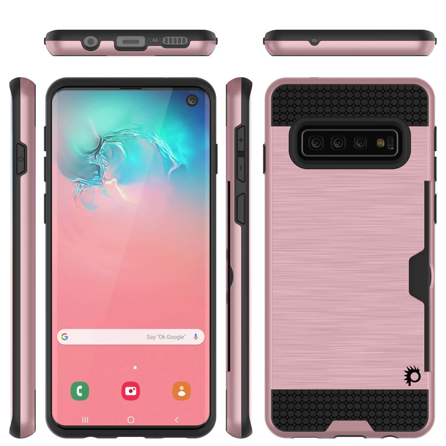 Capa Galaxy S10, PUNKcase [Série SLOT] [Ajuste Slim] Capa de Armadura de Duas Camadas com Sistema Anti-Choque Integrado, Slot para Cartão de Crédito [Rose Gold]