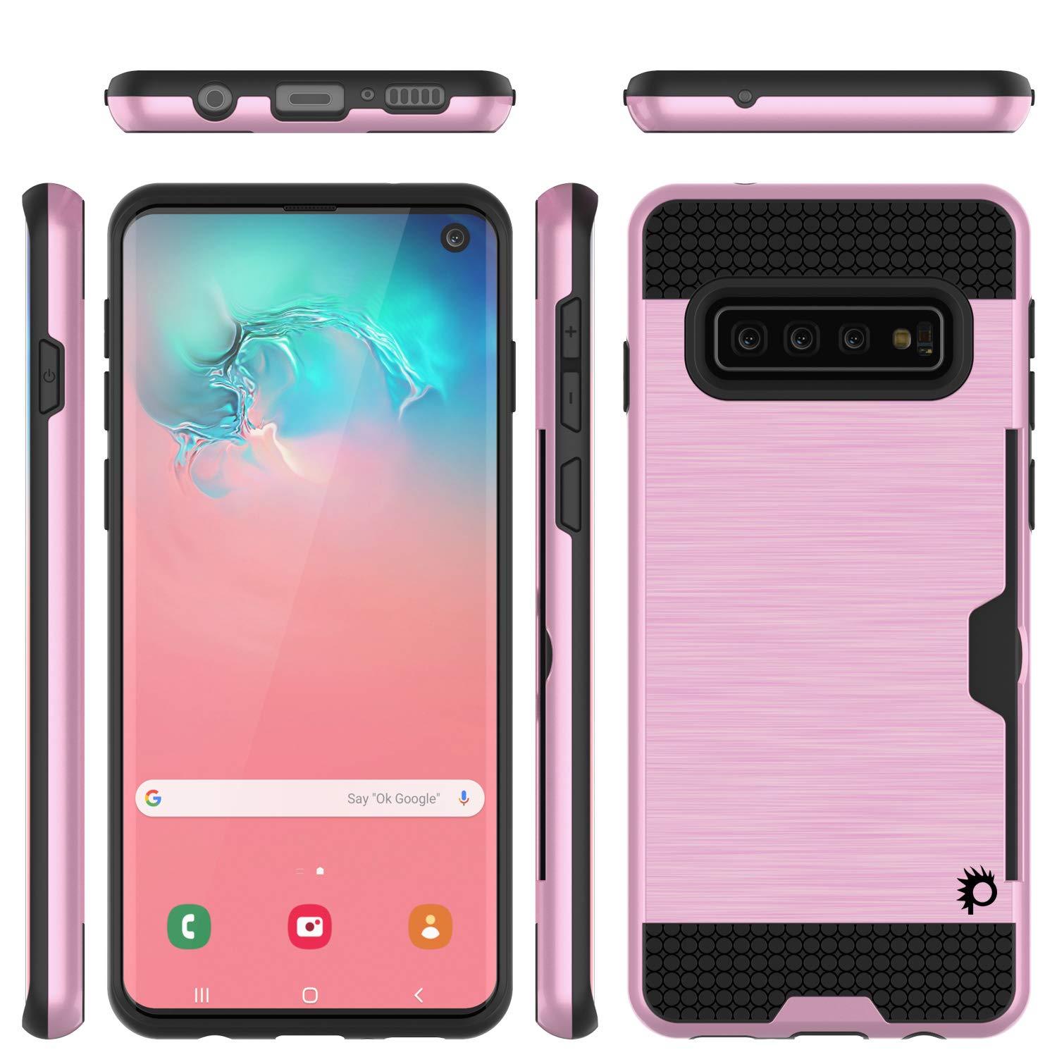 Capa Galaxy S10, PUNKcase [Série SLOT] [Ajuste Slim] Capa de Armadura de Camada Dupla com Sistema Anti-Choque Integrado, Slot de Cartão de Crédito [Rosa]