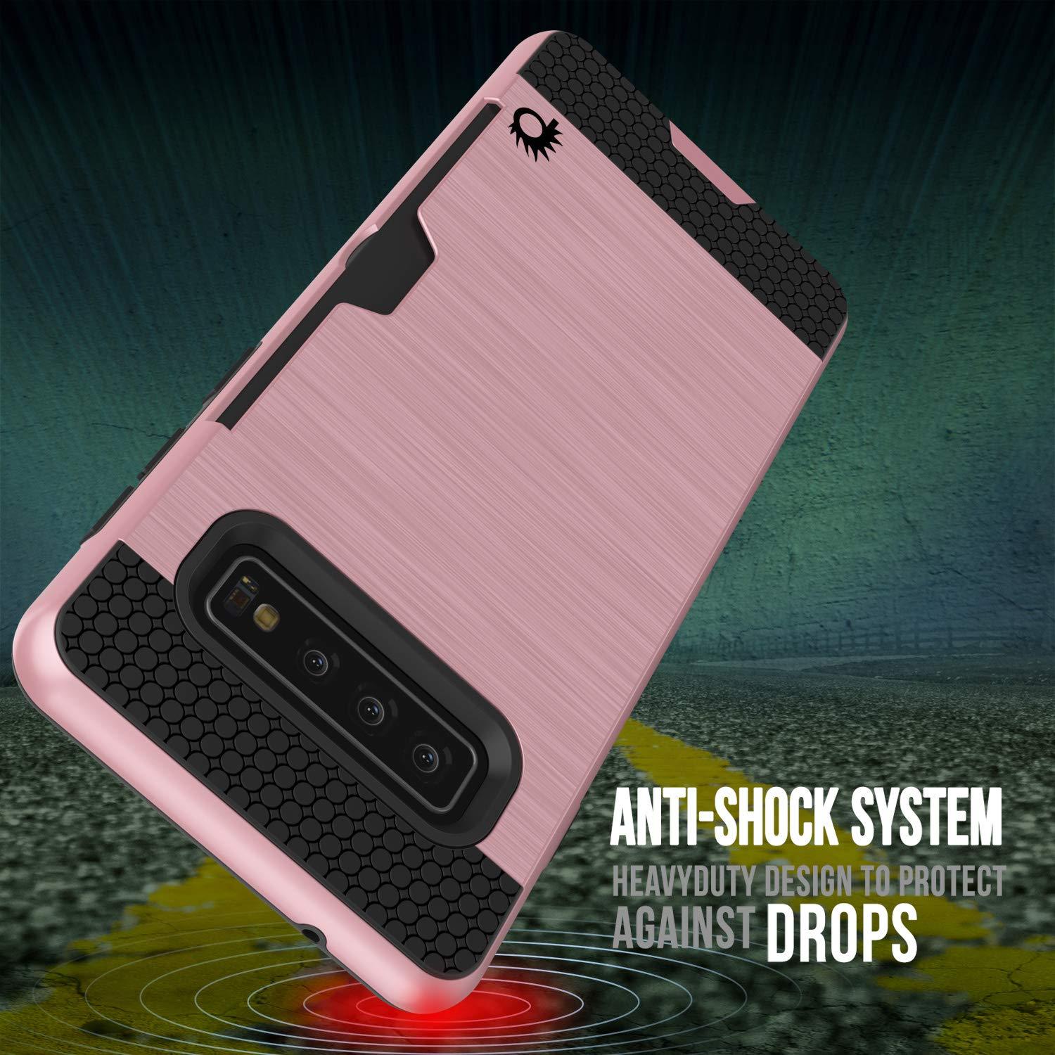 Capa Galaxy S10, PUNKcase [Série SLOT] [Ajuste Slim] Capa de Armadura de Duas Camadas com Sistema Anti-Choque Integrado, Slot para Cartão de Crédito [Rose Gold]