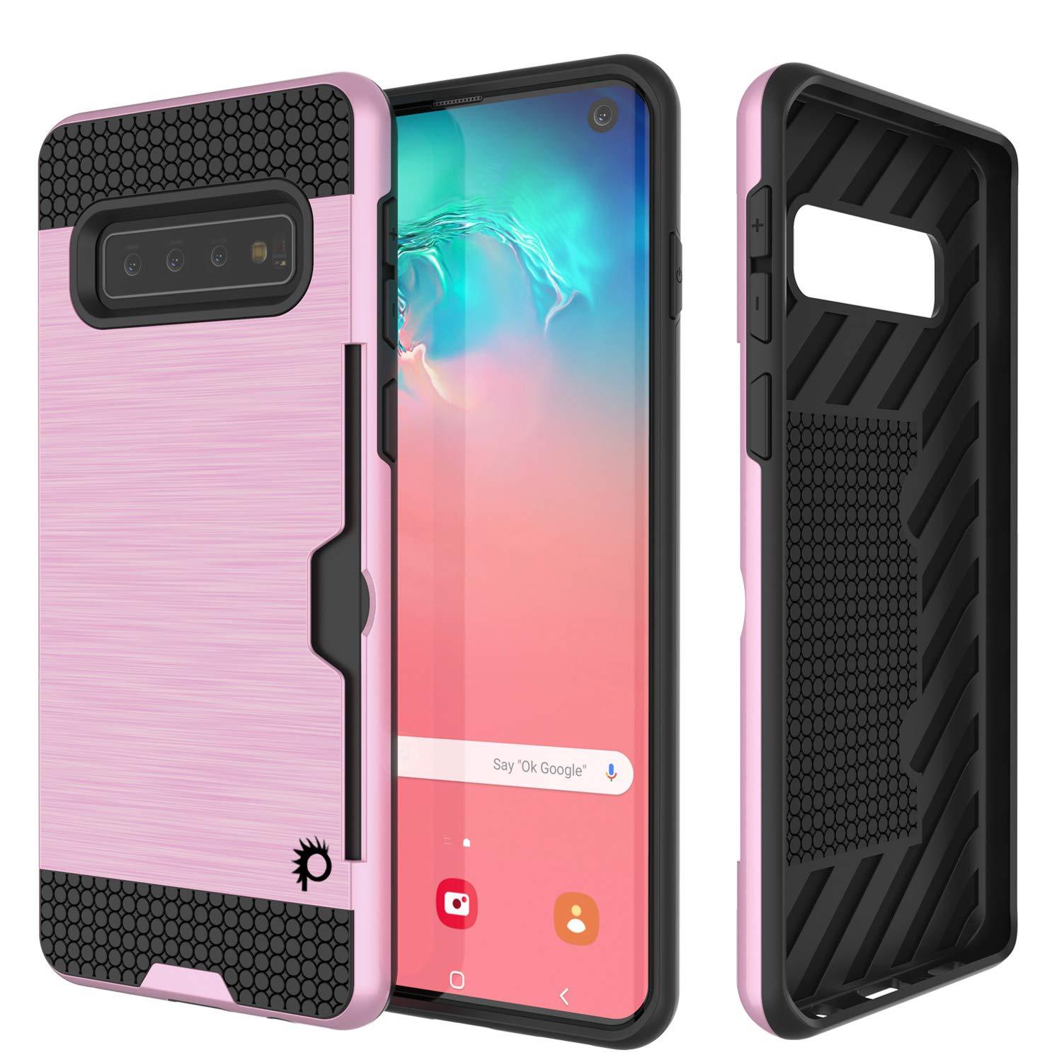Capa Galaxy S10, PUNKcase [Série SLOT] [Ajuste Slim] Capa de Armadura de Camada Dupla com Sistema Anti-Choque Integrado, Slot de Cartão de Crédito [Rosa]
