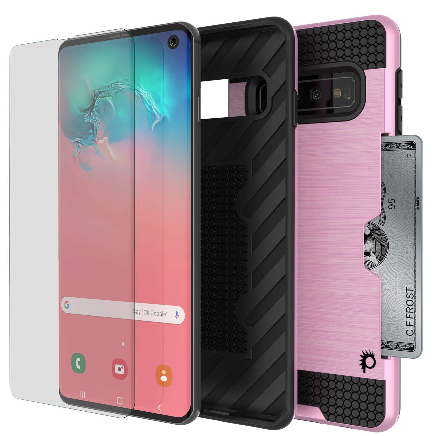 Capa Galaxy S10, PUNKcase [Série SLOT] [Ajuste Slim] Capa de Armadura de Camada Dupla com Sistema Anti-Choque Integrado, Slot de Cartão de Crédito [Rosa]