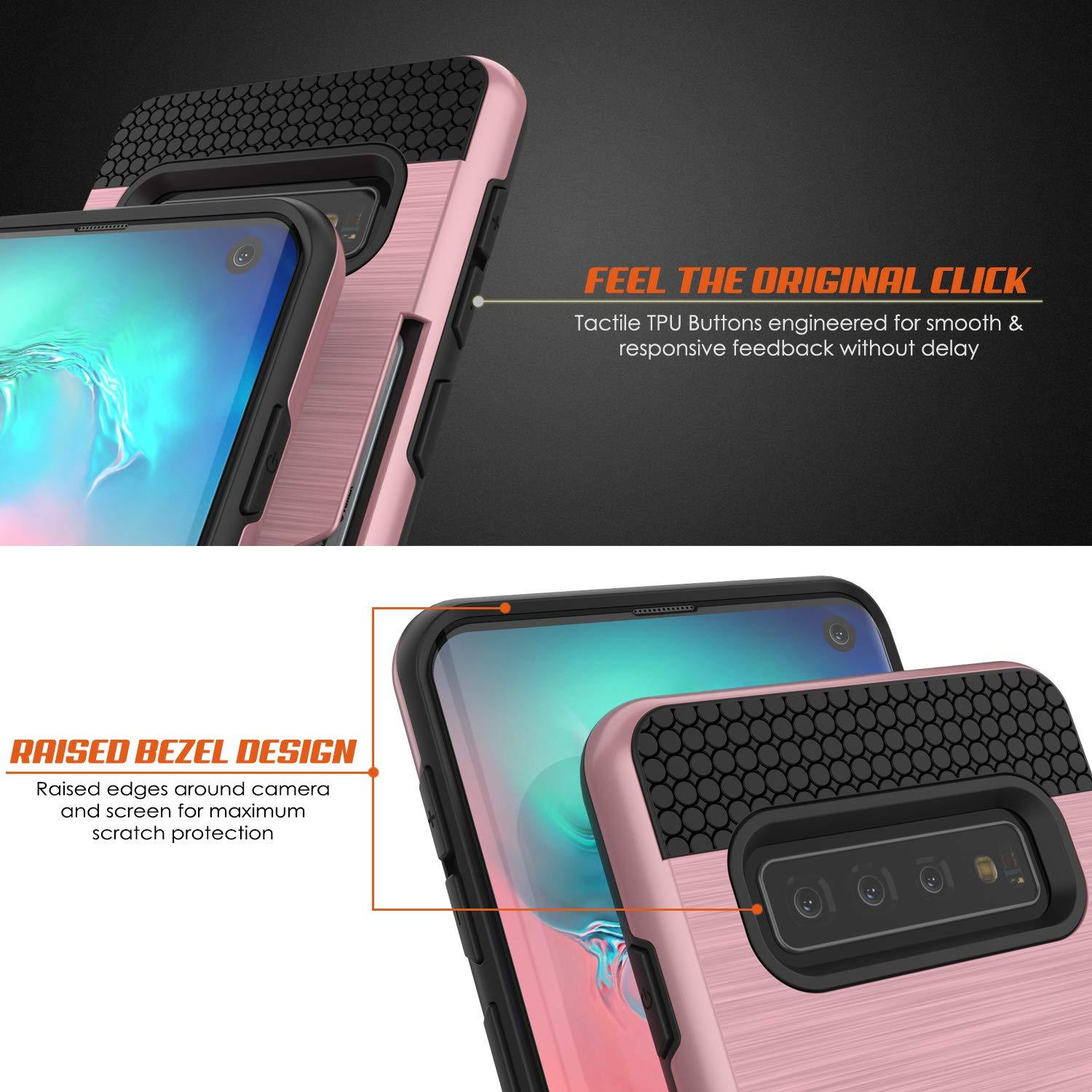 Capa Galaxy S10, PUNKcase [Série SLOT] [Ajuste Slim] Capa de Armadura de Duas Camadas com Sistema Anti-Choque Integrado, Slot para Cartão de Crédito [Rose Gold]