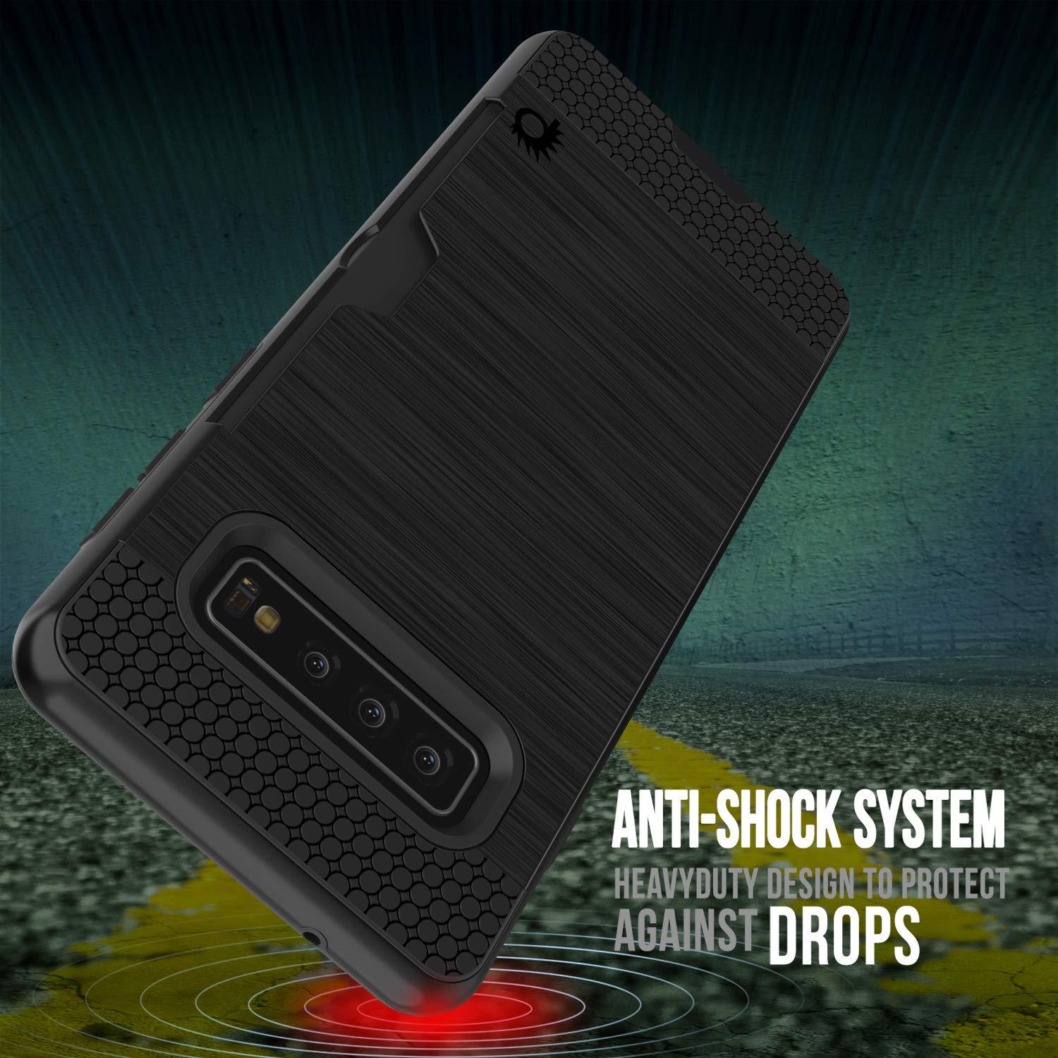 Capa Galaxy S10, PUNKcase [Série SLOT] [Ajuste Slim] Capa de Armadura de Dupla Camada com Sistema Anti-choque Integrado, Slot para Cartão de Crédito [Preto]