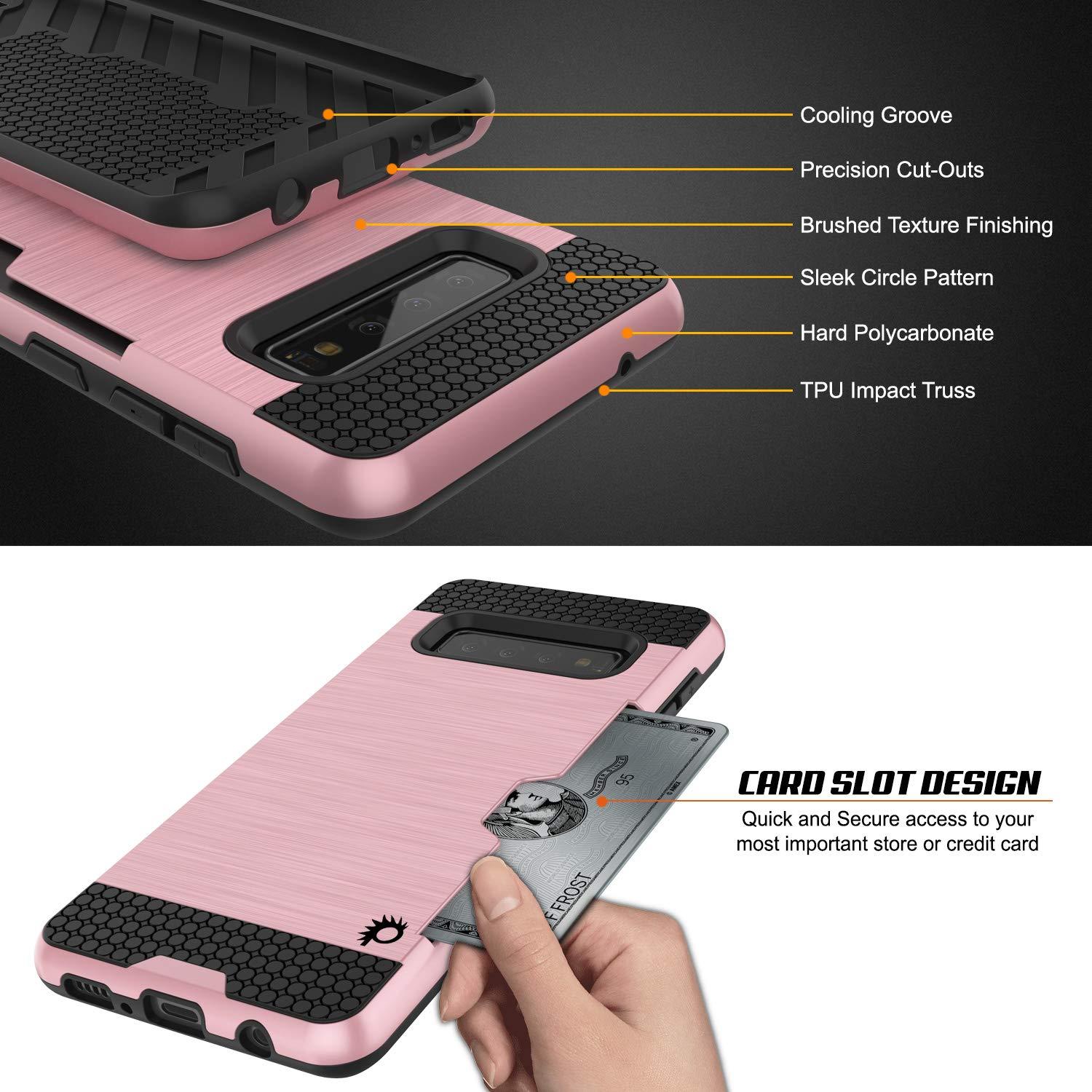 Capa Galaxy S10, PUNKcase [Série SLOT] [Ajuste Slim] Capa de Armadura de Duas Camadas com Sistema Anti-Choque Integrado, Slot para Cartão de Crédito [Rose Gold]