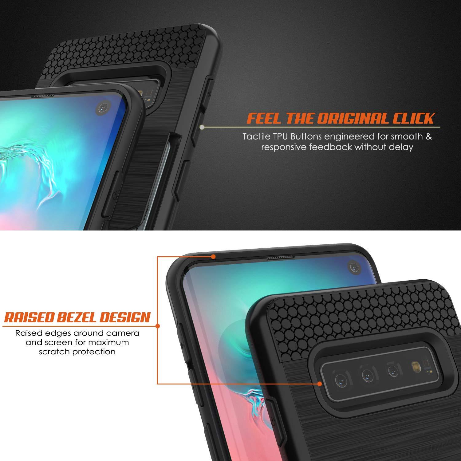 Capa Galaxy S10, PUNKcase [Série SLOT] [Ajuste Slim] Capa de Armadura de Dupla Camada com Sistema Anti-choque Integrado, Slot para Cartão de Crédito [Preto]