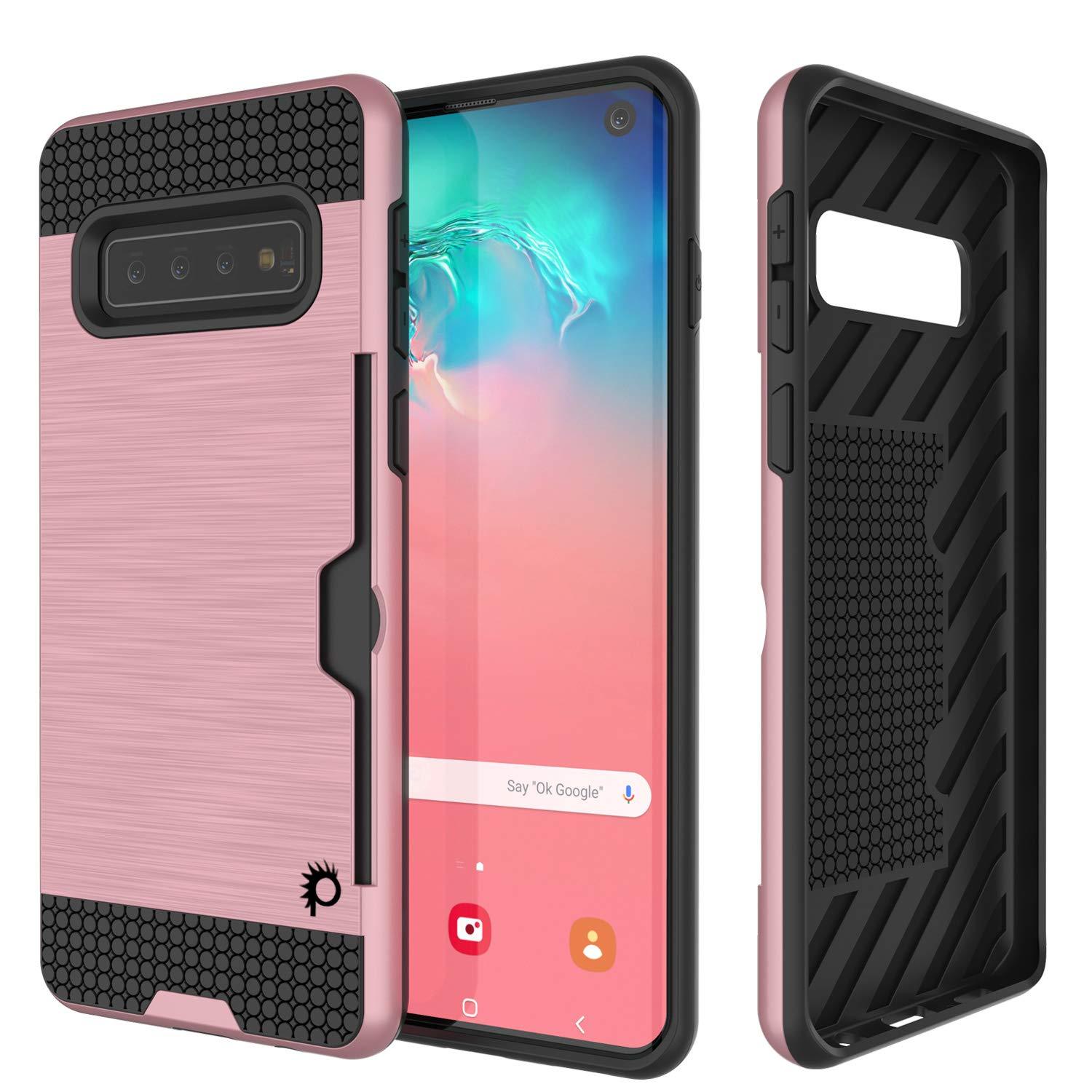Capa Galaxy S10, PUNKcase [Série SLOT] [Ajuste Slim] Capa de Armadura de Duas Camadas com Sistema Anti-Choque Integrado, Slot para Cartão de Crédito [Rose Gold]