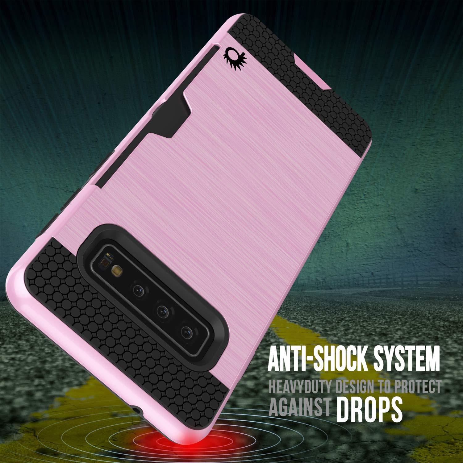 Capa Galaxy S10, PUNKcase [Série SLOT] [Ajuste Slim] Capa de Armadura de Camada Dupla com Sistema Anti-Choque Integrado, Slot de Cartão de Crédito [Rosa]
