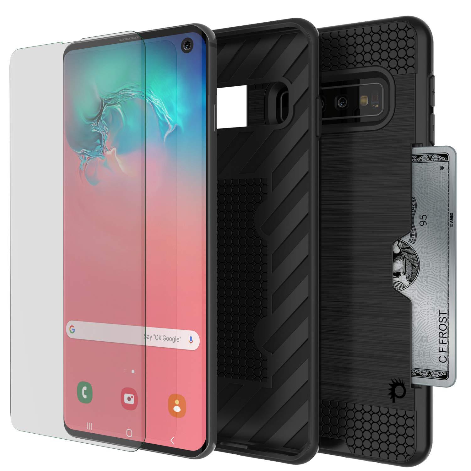 Capa Galaxy S10, PUNKcase [Série SLOT] [Ajuste Slim] Capa de Armadura de Dupla Camada com Sistema Anti-choque Integrado, Slot para Cartão de Crédito [Preto]