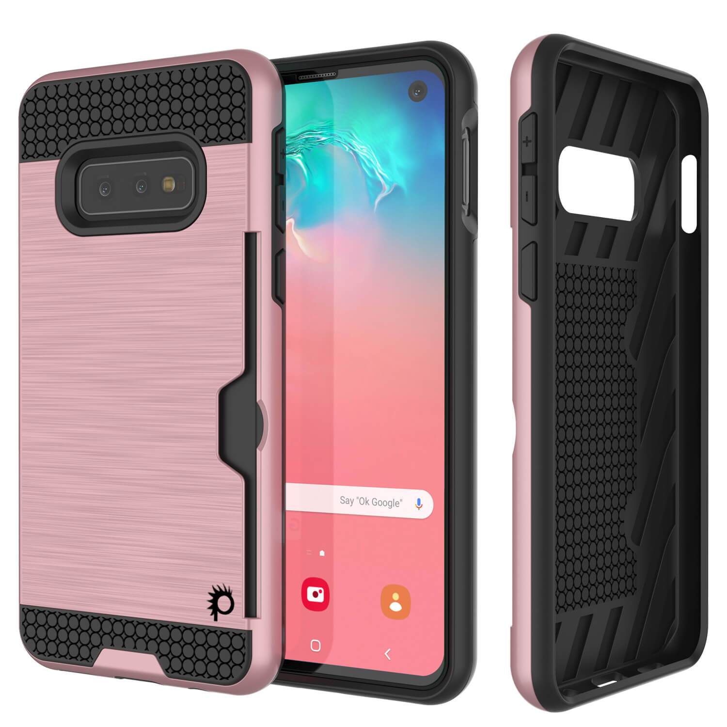 Capa Galaxy S10e, PUNKcase [Série SLOT] [Ajuste Slim] Capa de Armadura de Dupla Camada com Sistema Anti-Choque Integrado, Slot de Cartão de Crédito [Ouro Rosa]
