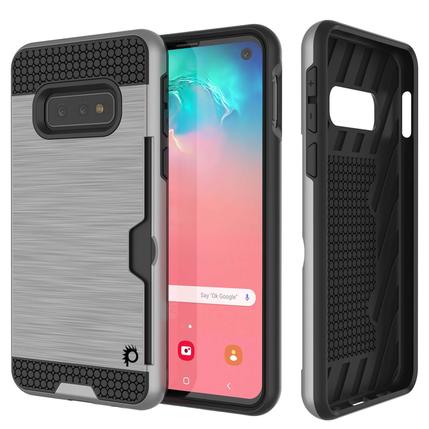 Capa Galaxy S10e, PUNKcase [Série SLOT] [Ajuste Fino] Capa de Armadura de Dupla Camada com Sistema Anti-Choque Integrado, Slot para Cartão de Crédito [Prateado]