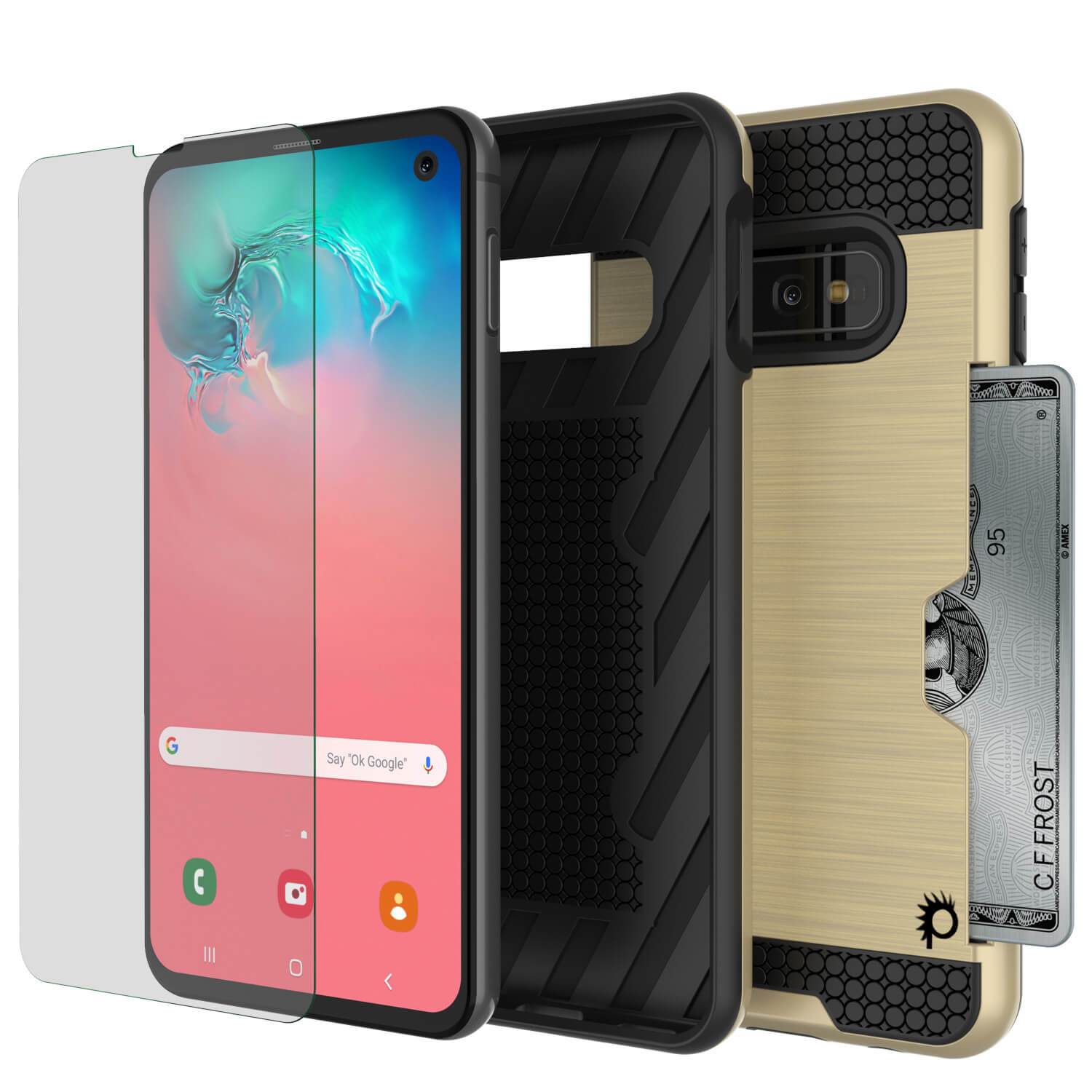 Capa para Galaxy S10e, PUNKcase [Série SLOT] [Ajuste Slim] Capa de Armadura de Dupla Camada com Sistema Anti-Choque Integrado, Slot para Cartão de Crédito [Dourado]