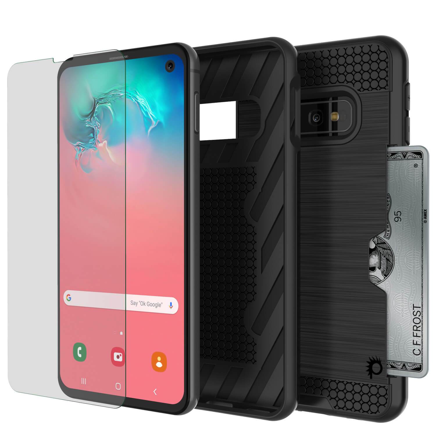Capa Galaxy S10e, PUNKcase [Série SLOT] [Ajuste Slim] Capa de Armadura de Dupla Camada com Sistema Antichoque Integrado, Slot para Cartão de Crédito [Preto]