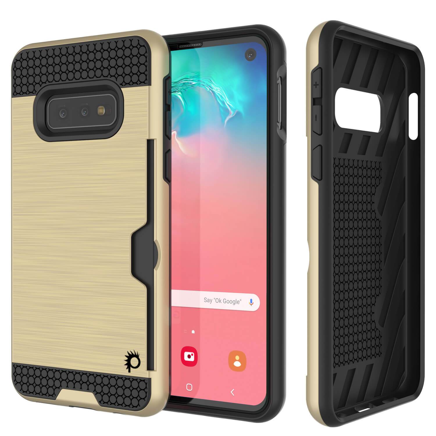 Capa para Galaxy S10e, PUNKcase [Série SLOT] [Ajuste Slim] Capa de Armadura de Dupla Camada com Sistema Anti-Choque Integrado, Slot para Cartão de Crédito [Dourado]