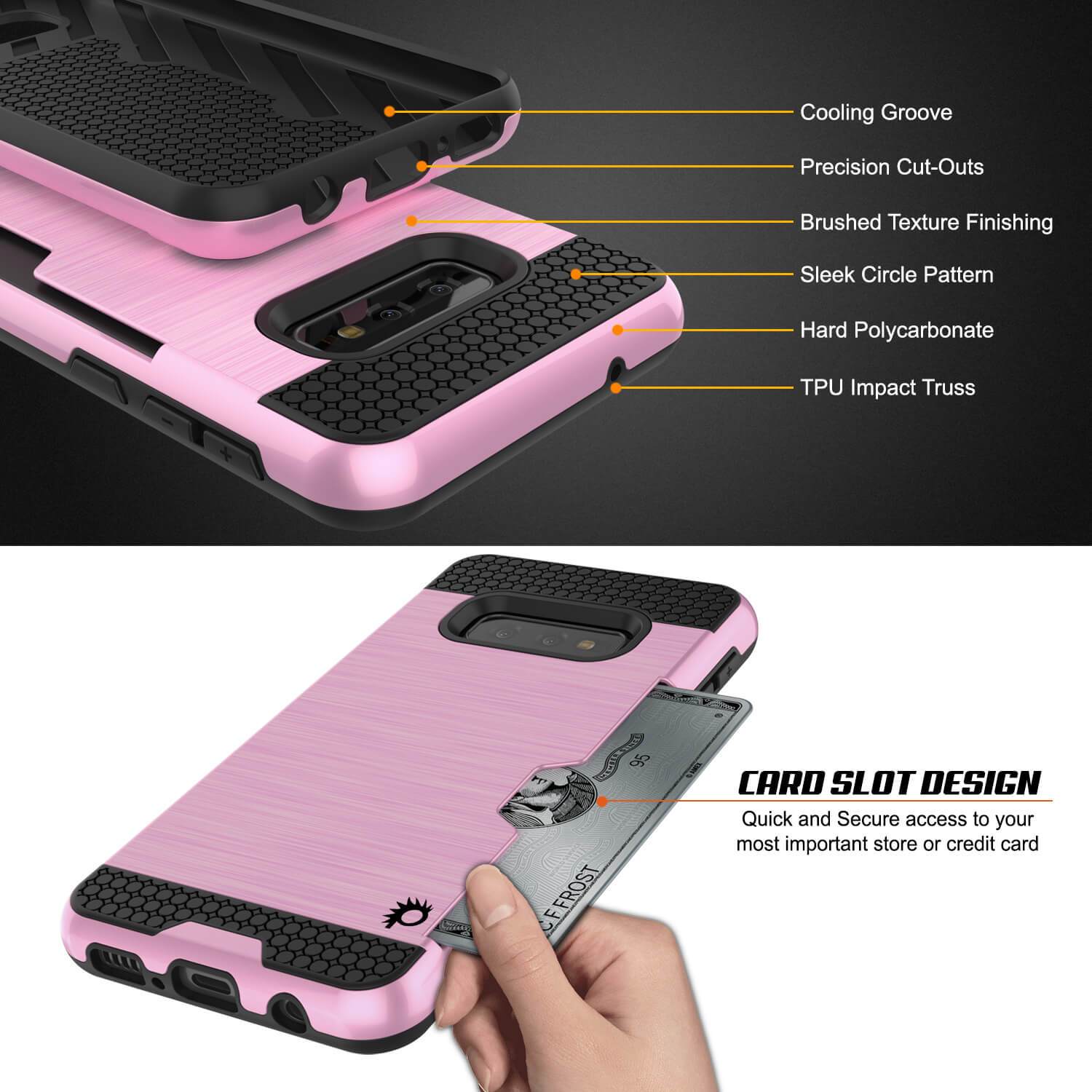 Capa para Galaxy S10e, PUNKcase [Série SLOT] [Ajuste Slim] Capa de Armadura de Dupla Camada com Sistema Anti-Choque Integrado, Slot para Cartão de Crédito [Cor-de-Rosa]