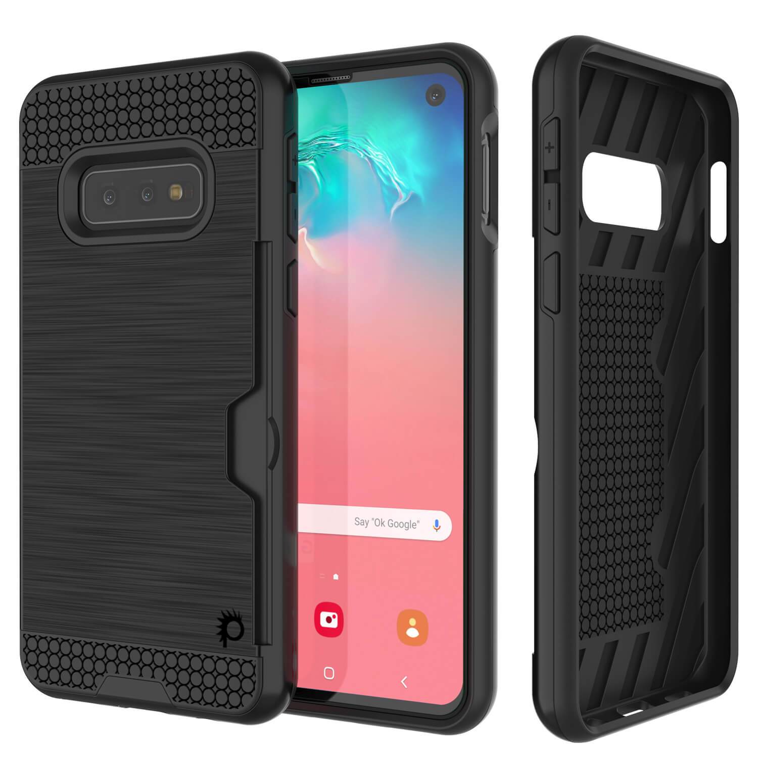 Capa Galaxy S10e, PUNKcase [Série SLOT] [Ajuste Slim] Capa de Armadura de Dupla Camada com Sistema Antichoque Integrado, Slot para Cartão de Crédito [Preto]
