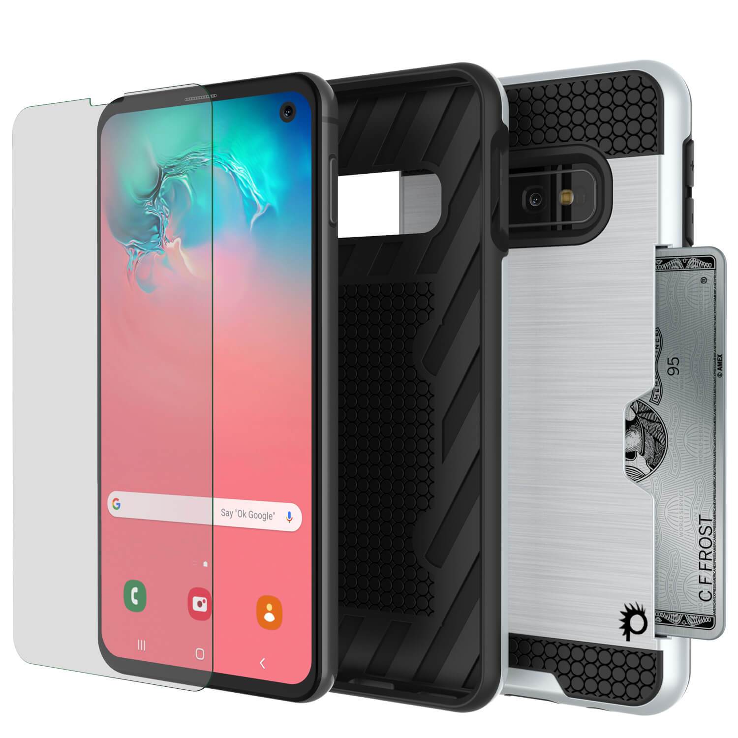 Capa Galaxy S10e, PUNKcase [Série SLOT] [Ajuste Fino] Capa de Armadura de Dupla Camada com Sistema Anti-Choque Integrado, Slot para Cartão de Crédito [Branco]