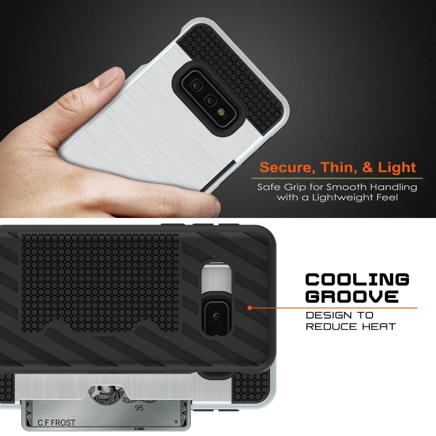 Capa Galaxy S10e, PUNKcase [Série SLOT] [Ajuste Fino] Capa de Armadura de Dupla Camada com Sistema Anti-Choque Integrado, Slot para Cartão de Crédito [Branco]