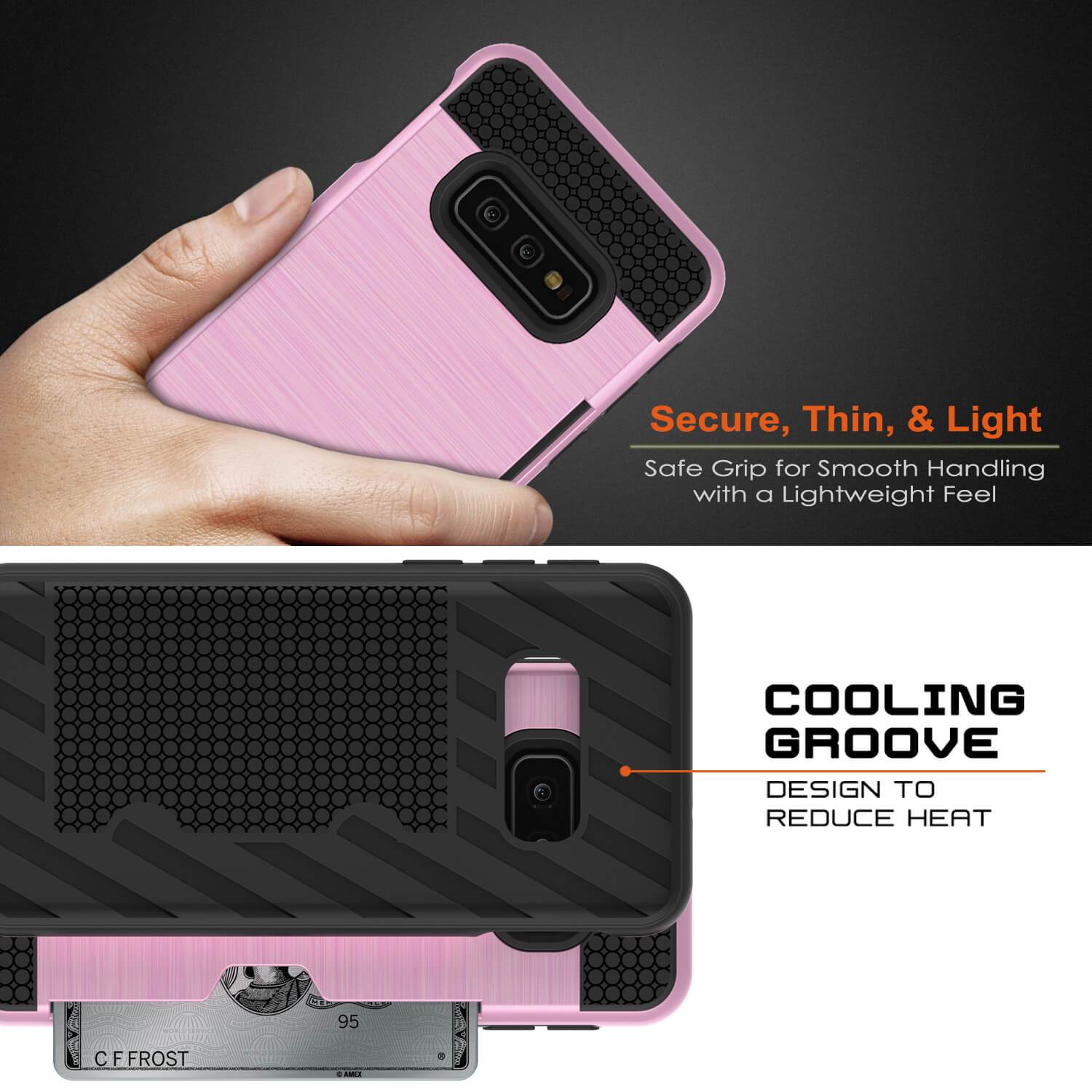 Capa para Galaxy S10e, PUNKcase [Série SLOT] [Ajuste Slim] Capa de Armadura de Dupla Camada com Sistema Anti-Choque Integrado, Slot para Cartão de Crédito [Cor-de-Rosa]