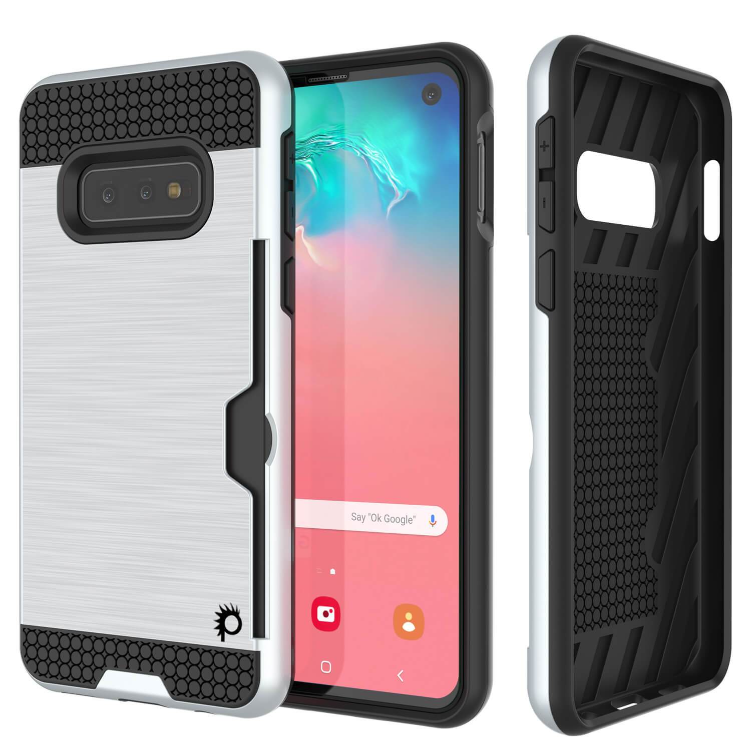 Capa Galaxy S10e, PUNKcase [Série SLOT] [Ajuste Fino] Capa de Armadura de Dupla Camada com Sistema Anti-Choque Integrado, Slot para Cartão de Crédito [Branco]