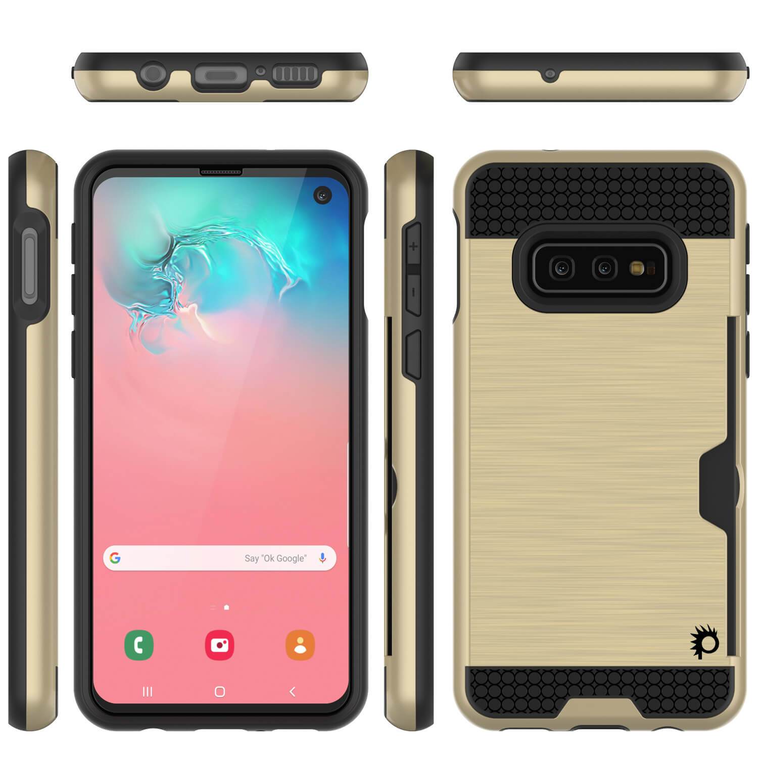 Capa para Galaxy S10e, PUNKcase [Série SLOT] [Ajuste Slim] Capa de Armadura de Dupla Camada com Sistema Anti-Choque Integrado, Slot para Cartão de Crédito [Dourado]