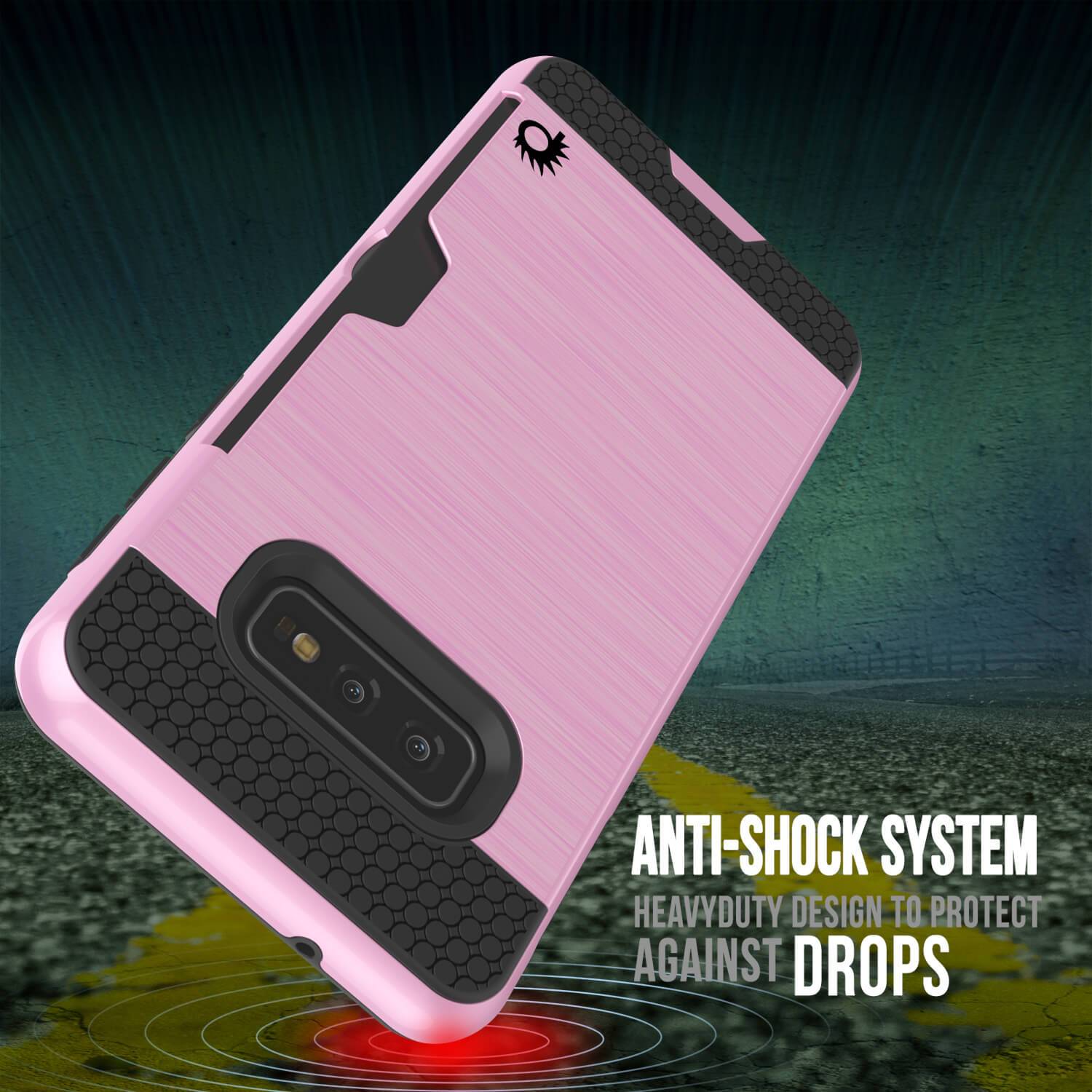 Capa para Galaxy S10e, PUNKcase [Série SLOT] [Ajuste Slim] Capa de Armadura de Dupla Camada com Sistema Anti-Choque Integrado, Slot para Cartão de Crédito [Cor-de-Rosa]